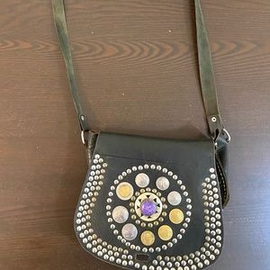 Cross Body Vintage Leather Bag with Embellishment